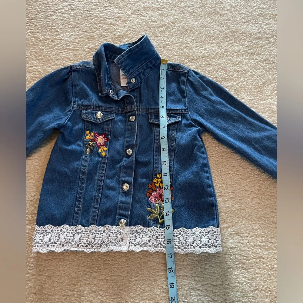 Little Lass Girl - Blue Jean Jacket with Embroidered Flowers and Lace - Size: 6X